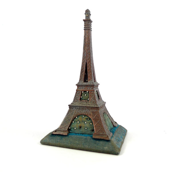 Antique sewing pin cushion Eiffel Tower - Paris Universal Exposition of 1889 Stanhope souvenir Souviens Toi De Paris view 0