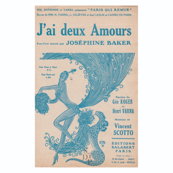 J'ai deux amours partition Joséphine Baker 1930 Souviens Toi De Paris vintage partition ancienne vue 0