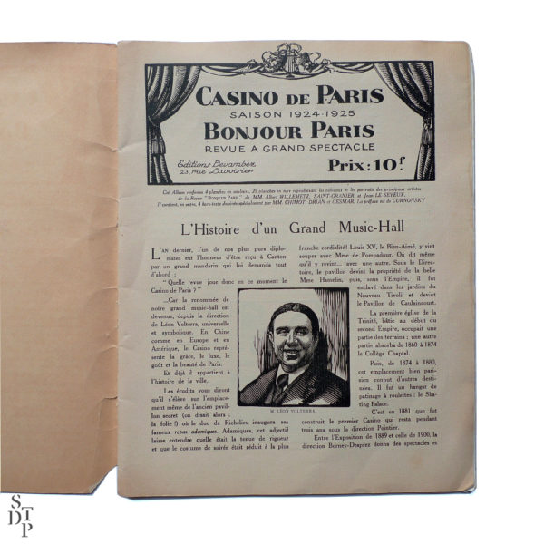 Bonjour Paris Mistinguett - Programme du Casino de Paris par C. Gesmar - 1925 Souviens Toi De Paris vue 2 Paris vintage