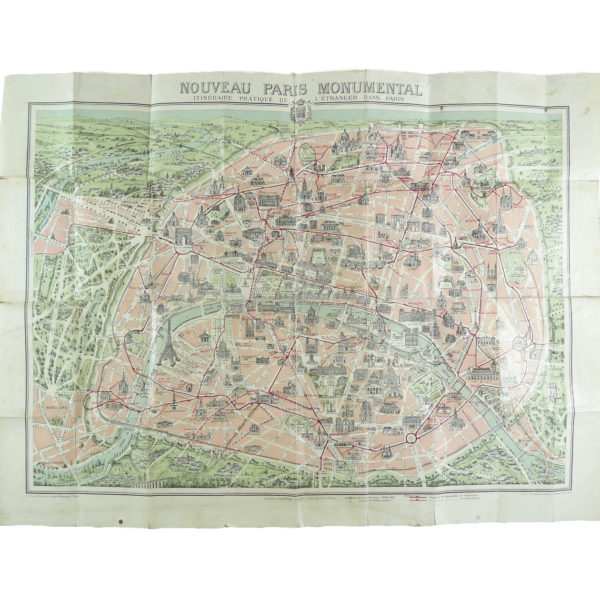 Ancien Plan de Paris monumental Garnier Frères 1910 Souviens Toi De Paris vintage map vue 0