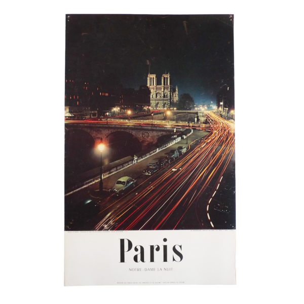 Ancienne affiche tourisme Paris Notre-Dame la nuit Machatschek 1956 Souviens Toi De Paris vintage poster vue 0